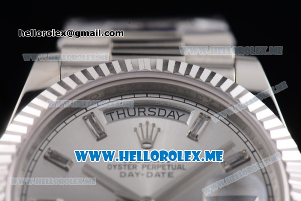 Rolex Day-Date Swiss ETA 2836 Automatic Stainless Steel Case/Bracelet with Silver Dial and Stick Markers (BP) - Click Image to Close